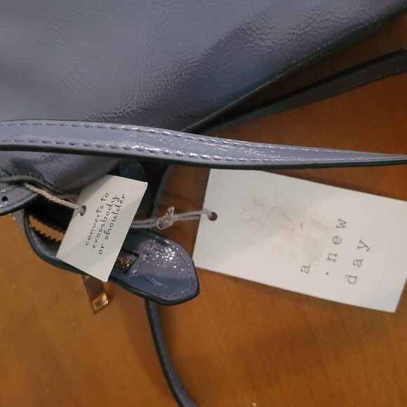 Stylish Patent Leather Crossbody Bag – Slate Blue Purse with Adjustable Strap - Picture 2 of 5